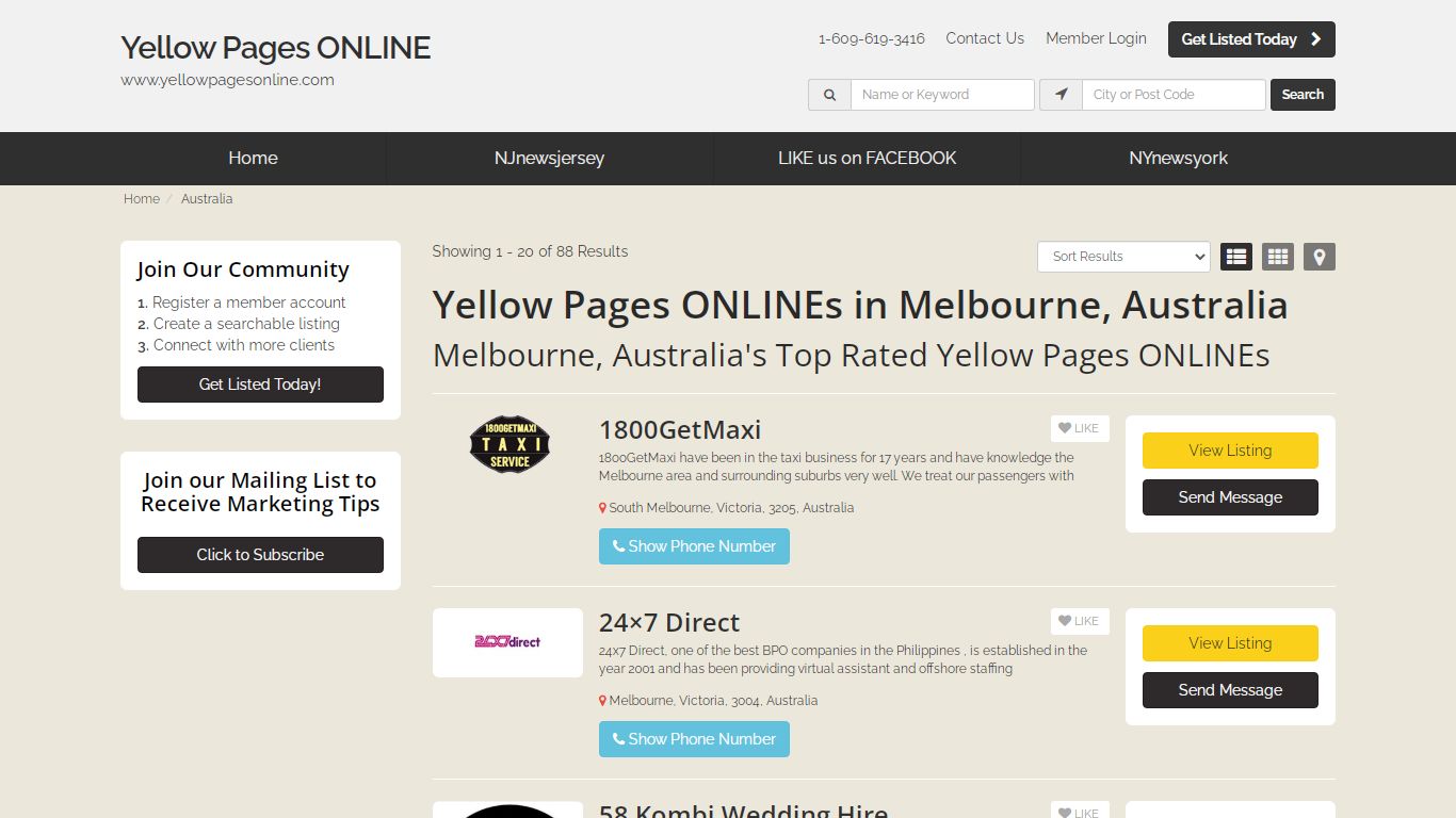 Yellow Pages ONLINEs in Melbourne, Australia